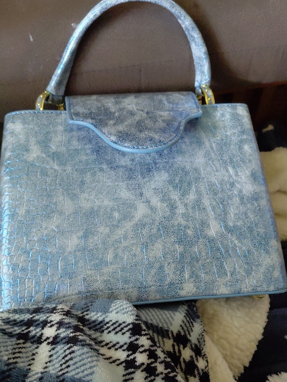 Classic Blue Croc-Embossed Top Handle Satchel